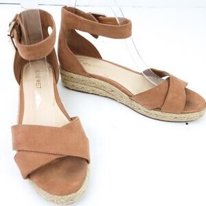 Nine West Wedge Espadrille Platform Sandal Size 7.5 Brown Suede (Faux?) Open Toe